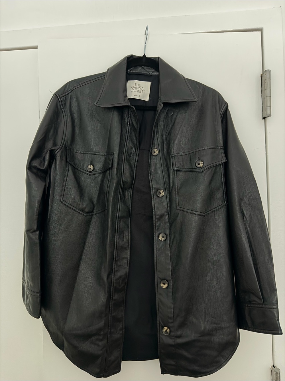 Aritzia Black Leather Button-Front Jacket